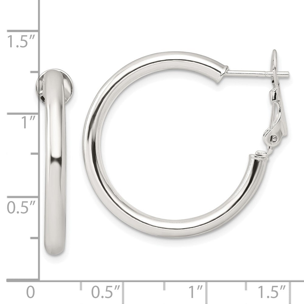 Sterling Silver Polished 3.25mm Omega Back Round Hoop Earrings