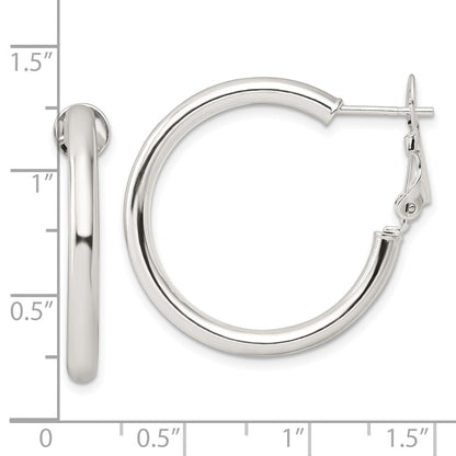 Sterling Silver Polished 3.25mm Omega Back Round Hoop Earrings