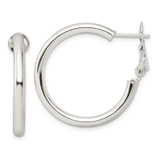 Sterling Silver Polished 3.25mm Omega Back Round Hoop Earrings
