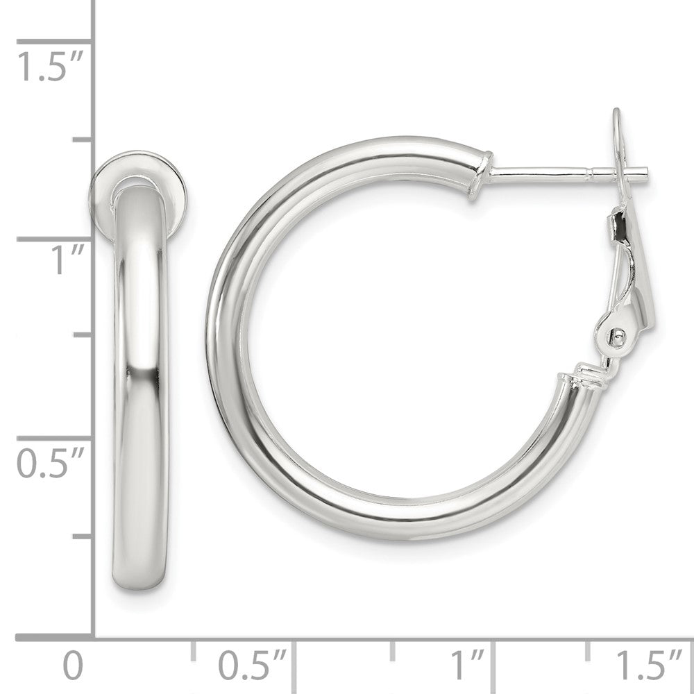 Sterling Silver Polished 3.25mm Omega Back Round Hoop Earrings
