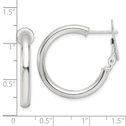 Sterling Silver Polished 3.25mm Omega Back Round Hoop Earrings