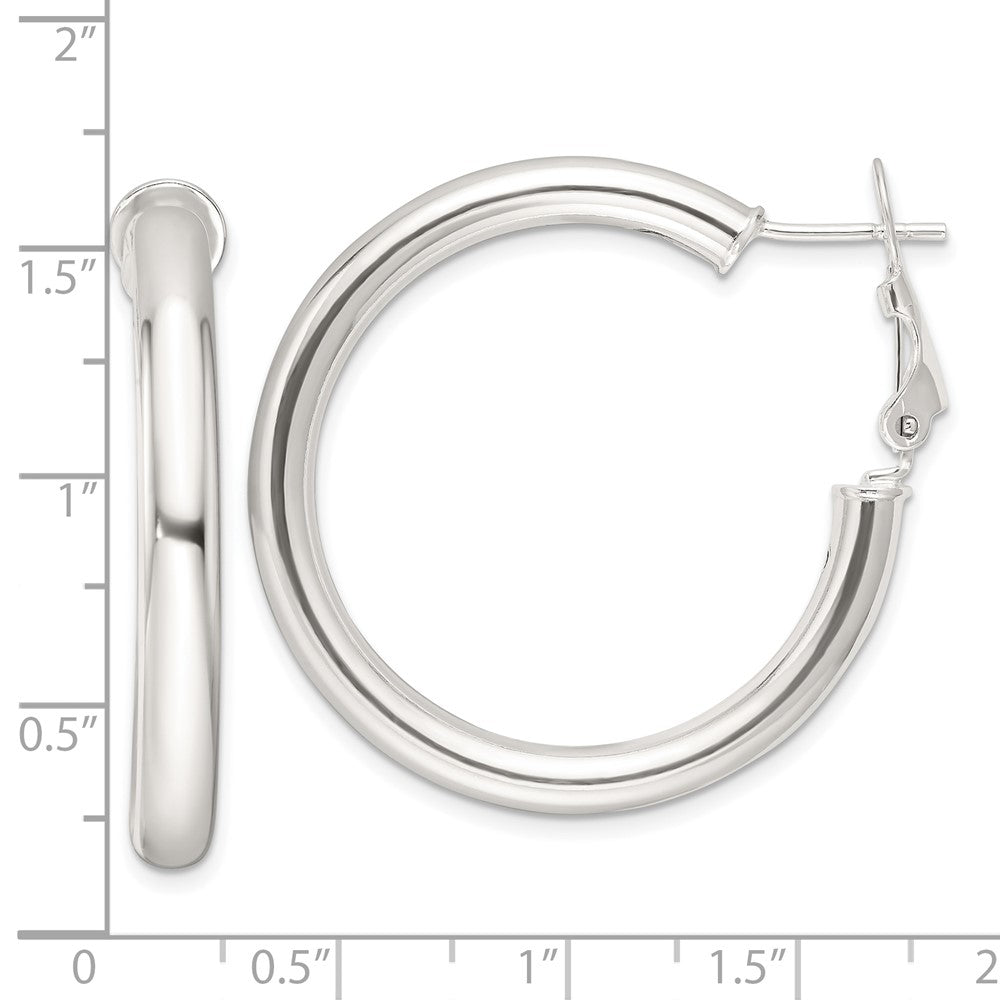 Sterling Silver Polished 4mm Omega Back Round Hoop Earrings
