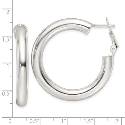 Sterling Silver Polished 35x5mm Omega Back Round Hoop Earrings