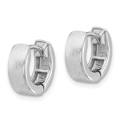 Sterling Silver Rhodium-plated Brushed 4x13mm Hinged Hoop Earrings