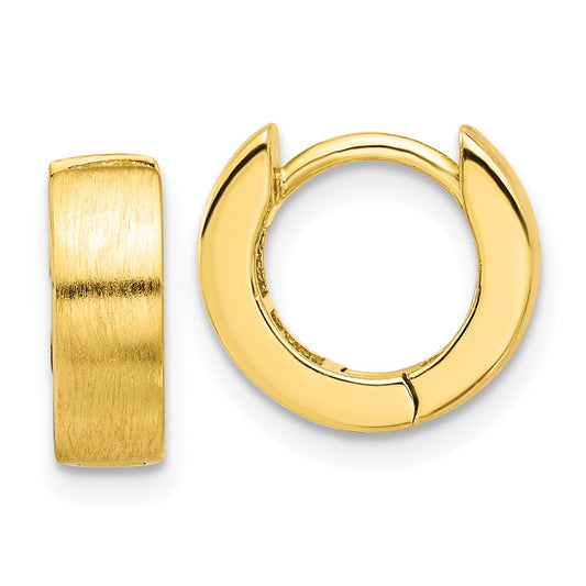 Sterling Silver Gold-tone Brushed 4x13mm Hinged Huggie Hoop Earrings