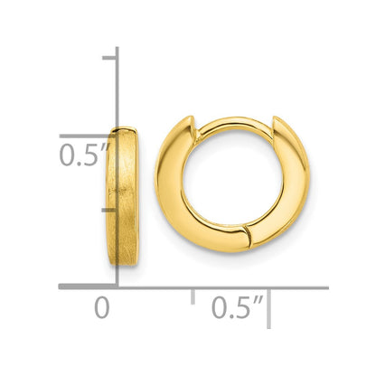 Sterling Silver Gold-tone Brushed 3x13mm Hinged Huggie Hoop Earrings
