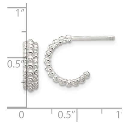 Sterling Silver E-coated Beaded C-Hoop Earrings