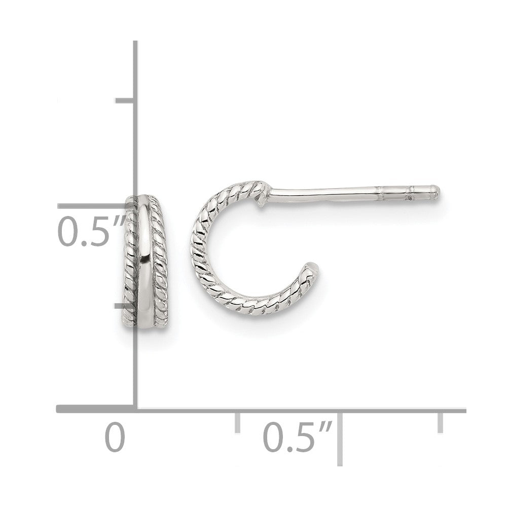 Sterling Silver E-coated Textured Edge C-Hoop Earrings