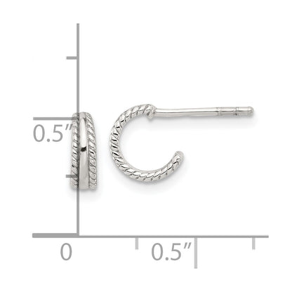 Sterling Silver E-coated Textured Edge C-Hoop Earrings