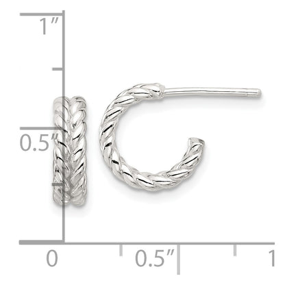 Sterling Silver E-coated Polished Braided Post C-Hoop Earrings