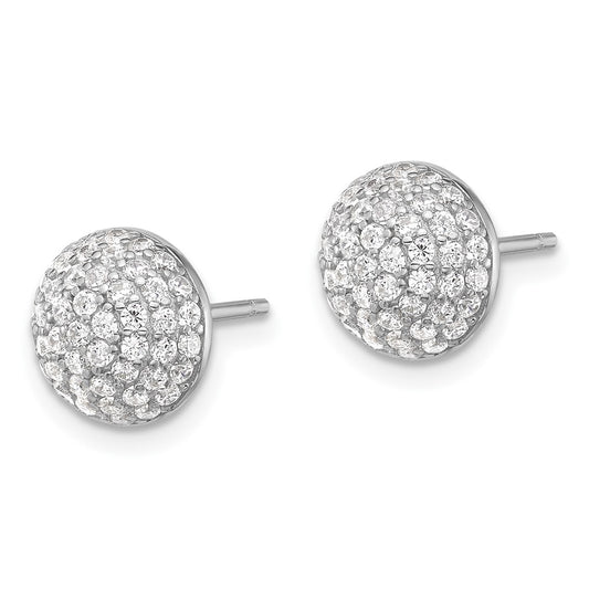 Sterling Silver Rhodium-plated Pav CZ Domed Post Earrings