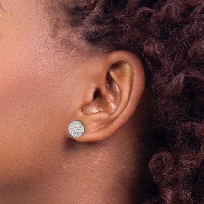 Sterling Silver Rhodium-plated Pav CZ Domed Post Earrings
