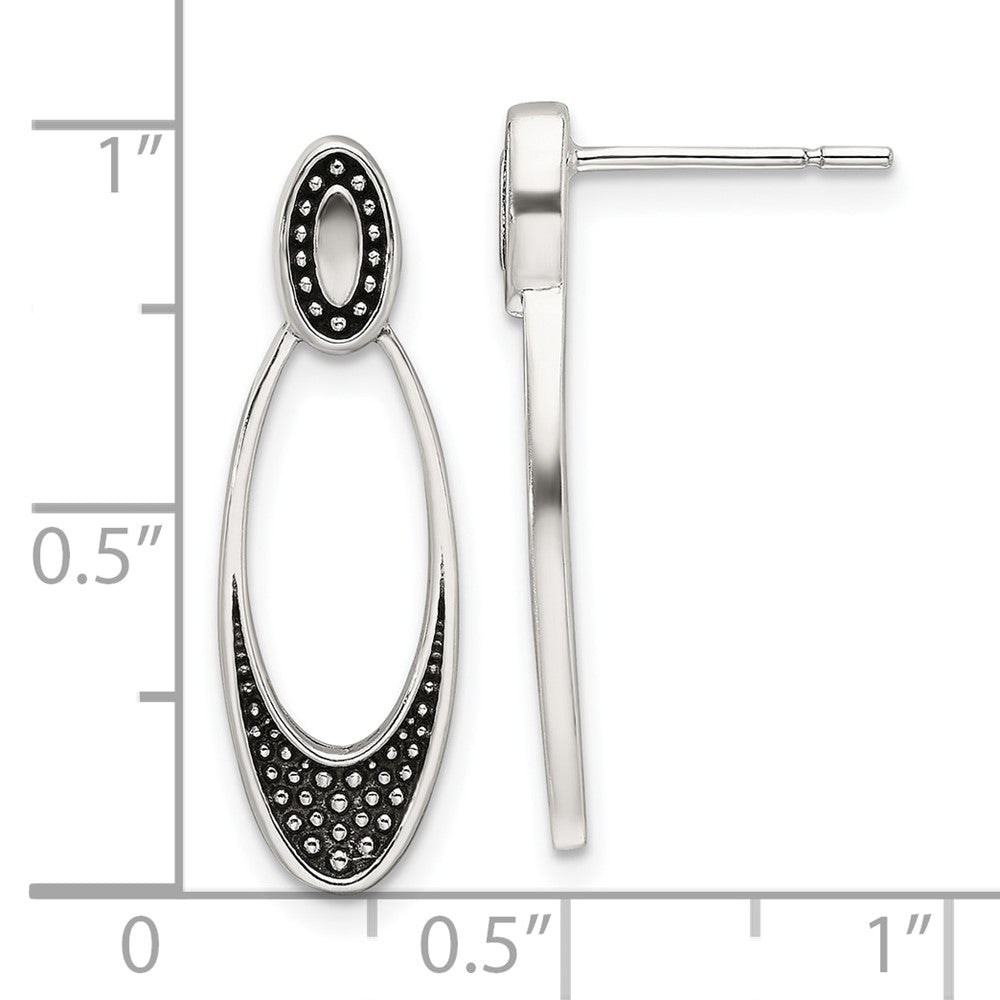Sterling Silver Polished and Antiqued Oval Post Earrings