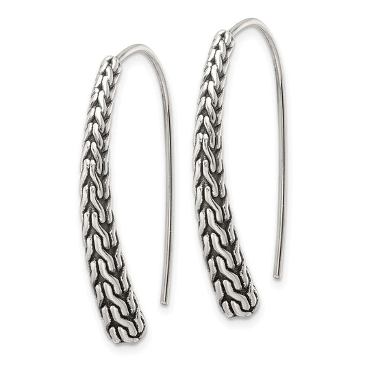 Sterling Silver Polished and Antiqued Textured Dangle Earrings