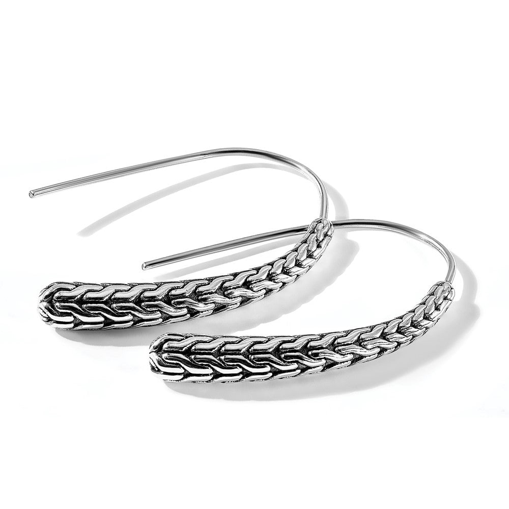 Sterling Silver Polished and Antiqued Textured Dangle Earrings