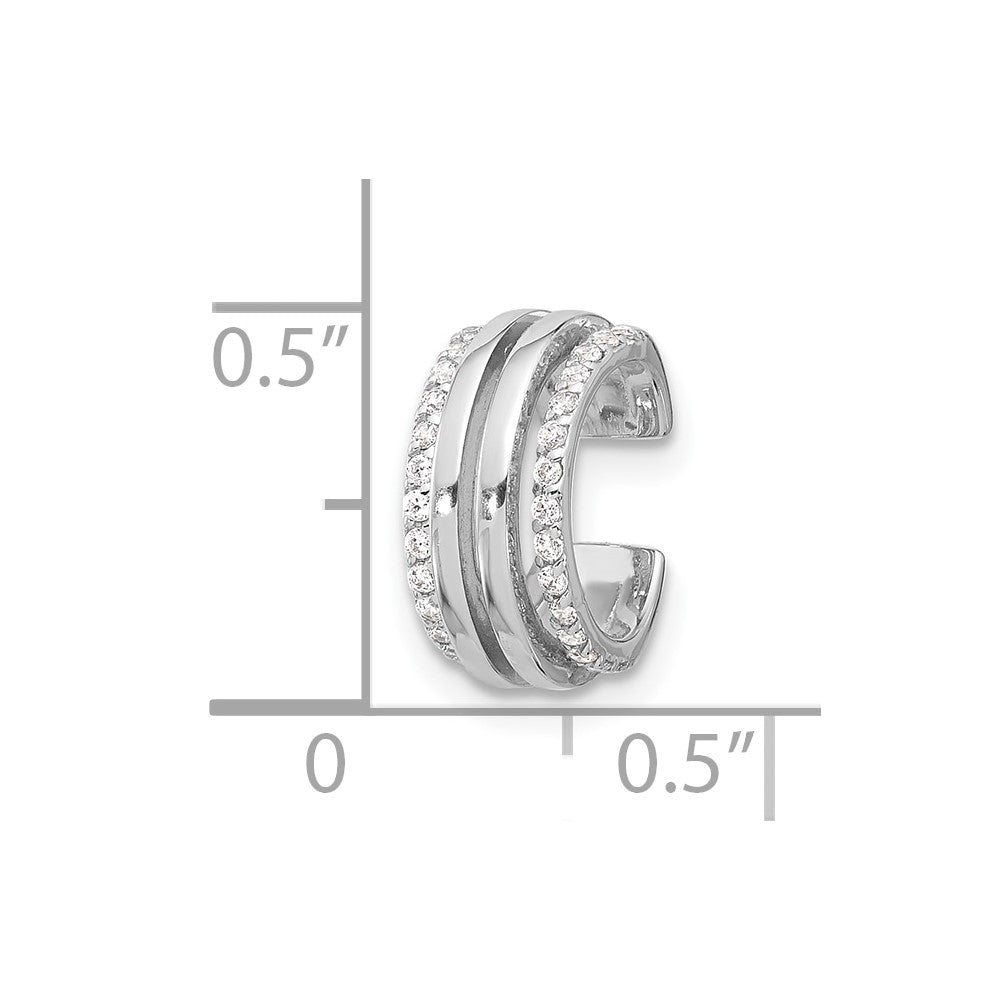 Sterling Silver Rhodium-plated Polished 4 Row CZ Single Cuff Earring