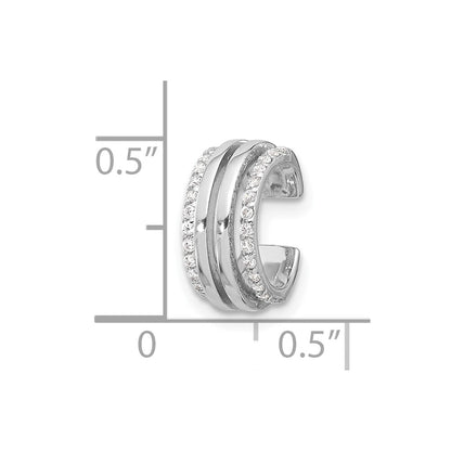 Sterling Silver Rhodium-plated Polished 4 Row CZ Single Cuff Earring