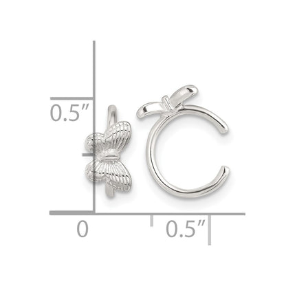 Sterling Silver E-Coating Textured Butterfly Pair of 2 Cuff Earrings