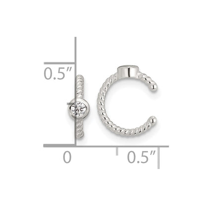 Sterling Silver E-Coating Polish Twisted Bezel CZ Pair of 2 Cuff Earrings
