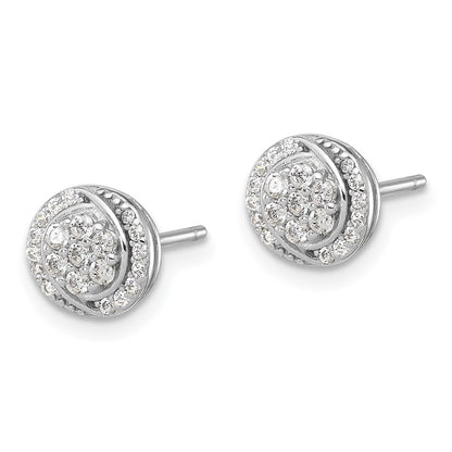 Sterling Silver Rhodium-plated Polished Cluster Pav CZ Post Earrings