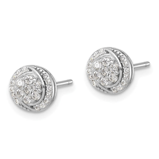 Sterling Silver Rhodium-plated Polished Cluster Pav CZ Post Earrings