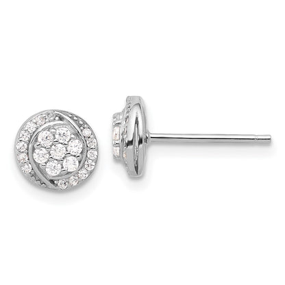 Sterling Silver Rhodium-plated Polished Cluster Pav CZ Post Earrings