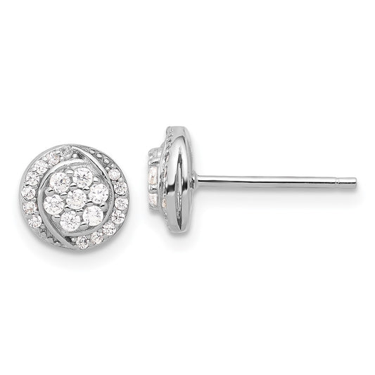 Sterling Silver Rhodium-plated Polished Cluster Pav CZ Post Earrings
