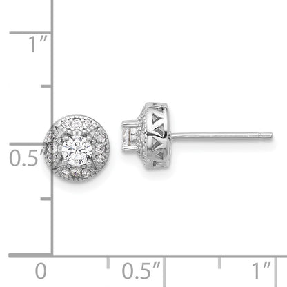 Sterling Silver Rhod-plated Textured Round CZ Cluster Post Earrings