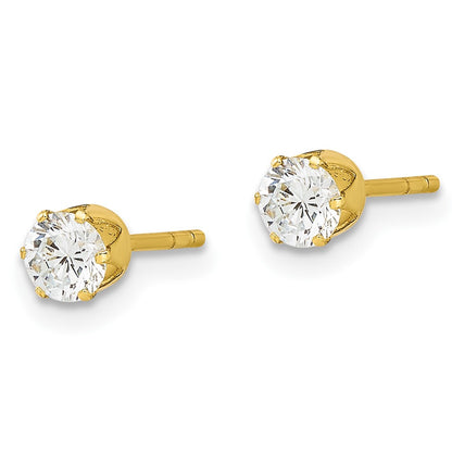 Sterling Silver Gold-tone Polished 6 Prong 4mm CZ Post Stud Earrings