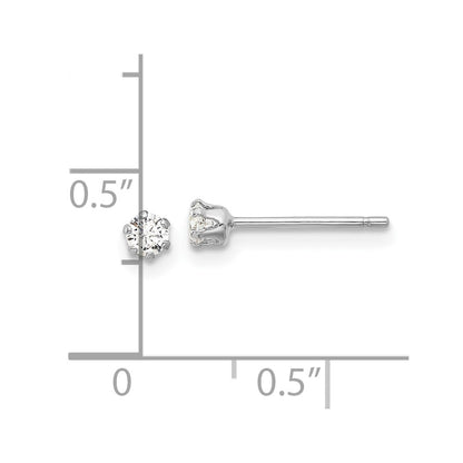 Sterling Silver RH-plated Polished 6 Prong 3mm CZ Post Stud Earrings