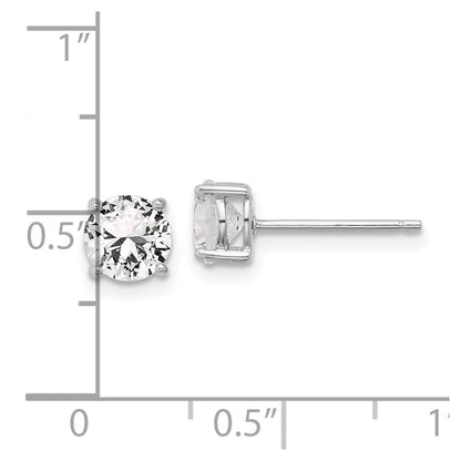 Sterling Silver RH-plated 6mm Created White Sapphire Stud Earrings