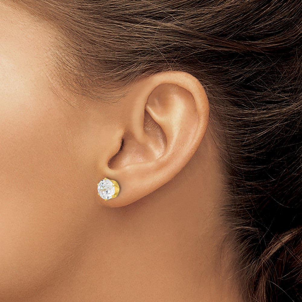 Sterling Silver Gold-tone Polished 8mm CZ Post Stud Earrings