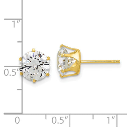 Sterling Silver Gold-tone Polished 8mm CZ Post Stud Earrings