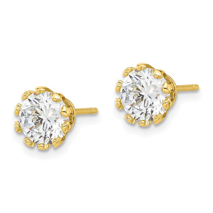 Sterling Silver Gold-tone 7mm CZ Crown Post Stud Earrings