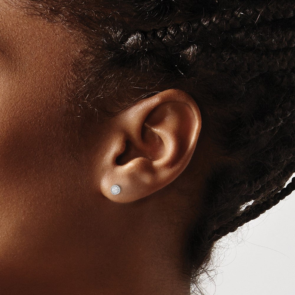 Sterling Silver Rhod-plated 3mm CZ Grooved Bezel Post Stud Earrings