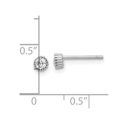 Sterling Silver Rhod-plated 3mm CZ Grooved Bezel Post Stud Earrings