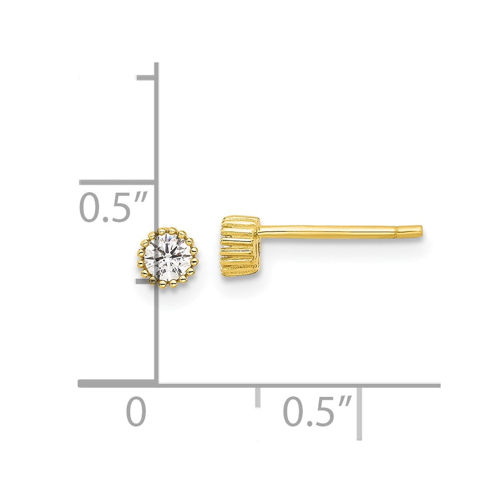 Sterling Silver Gold-tone 3mm CZ Grooved Bezel Post Stud Earrings