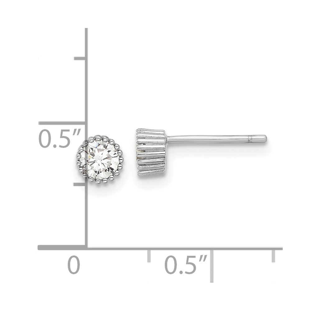 Sterling Silver Rhod-plated 4mm CZ Grooved Bezel Post Stud Earrings