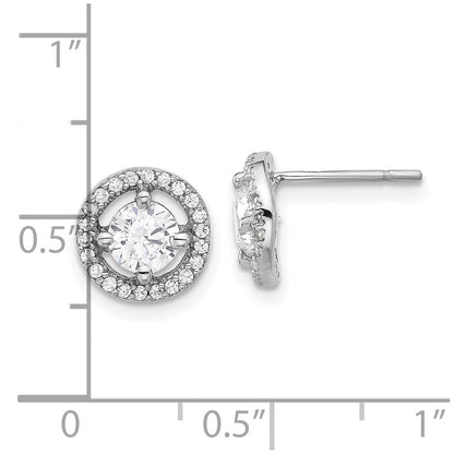 Sterling Silver Rhodium-plated Polished Round CZ Halo Post Earrings