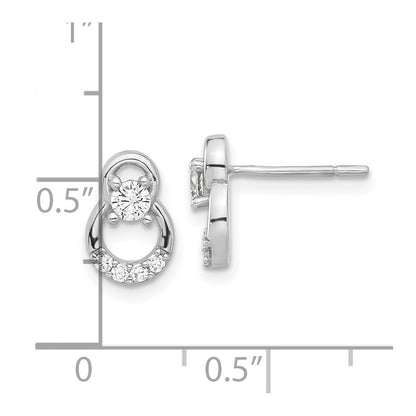 Sterling Silver Rhod-plated Polished Fancy CZ Double Circle Post Earrings