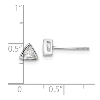 Sterling Silver RH-plated Polished 4mm CZ Triangle Post Stud Earrings