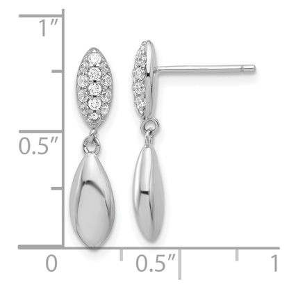 Sterling Silver Rhod-plated Polished CZ Teardrop Post Dangle Earrings