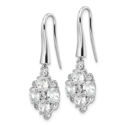 Sterling Silver Rhod-plated Polished Fancy CZ Cluster Dangle Earrings
