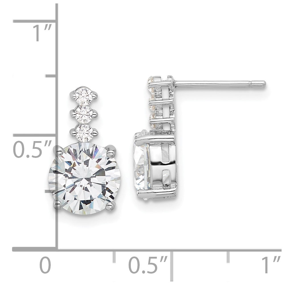 Sterling Silver Rhodium-plated Polished 8mm CZ Post Dangle Earrings