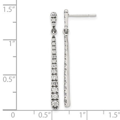 Sterling Silver Polished & Antiqued Graduated CZ Post Dangle Earrings