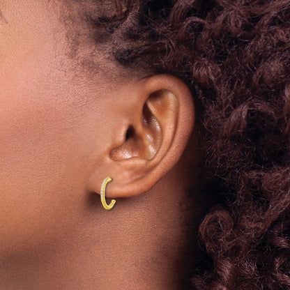 Sterling Silver Gold-tone CZ J-Hoop Post Earrings