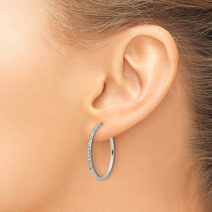 Sterling Silver Polished CZ Medium Round Endless Hoop Earrings