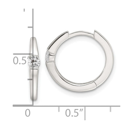 Sterling Silver E-Coating CZ Hinged Hoop Earrings