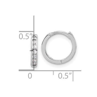 Sterling Silver Rhodium-plated 2mm CZ Hinged Hoop Earrings