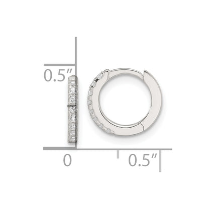 Sterling Silver E-Coating Polished CZ Hinged Hoop Earrings